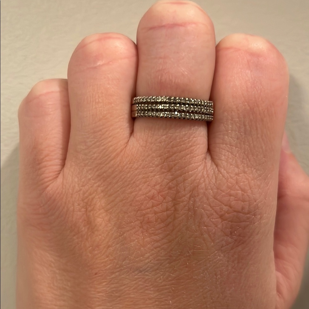 Sterling silver and pave diamond stacking bands (3)